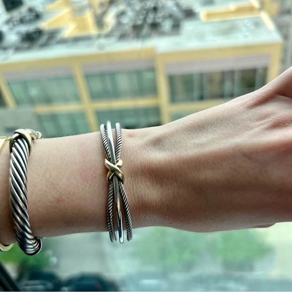 David Yurman 18K Gold and Sterling Silver X Crossover Cuff Bracelet - Picture 5 of 8